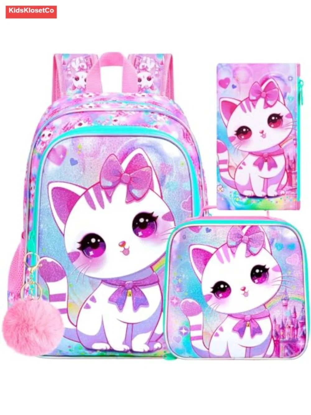 Cat Backpack Set with Lunch Box - Kids School & Travel Bag